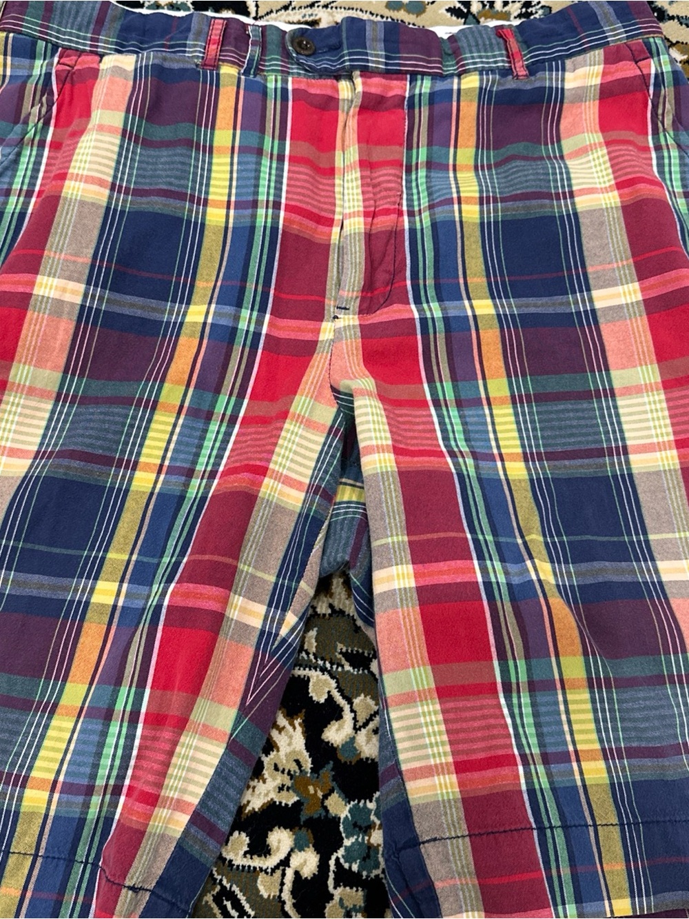 Ralph Lauren White Waistband Shorts with Navy Plaid Lining